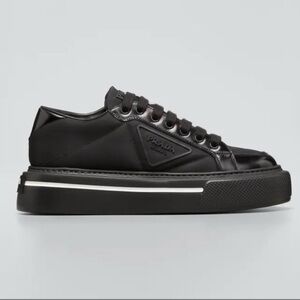 Prada Milano Black Nylon & Leather Triangle Logo Sneakers EU 37.5